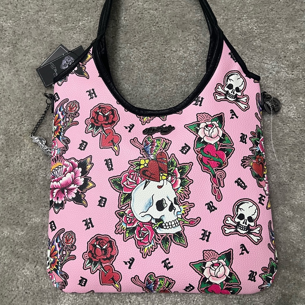 Ed Hardy Pink Skull and Floral Women's Bag - Picture 2 of 5